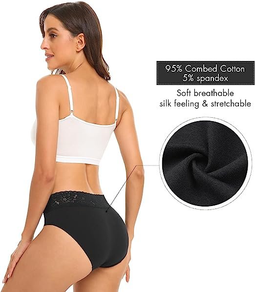 Women's Underwear Cotton Bikini Panties Lace Soft Low Rise Panties ( 5 Pack )