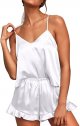 Women's Sexy Silk Satin Ruffled Pajamas Sets Cami Shorts Sets